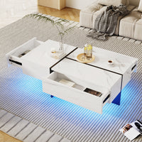 High Gloss Coffee Table, White Marble-Effect Structure With Matching Black Risers, Living Room Furniture,With App-Controlled LED Lighting System