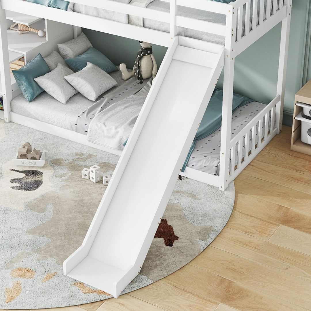 Bunk Bed With Stairs And Slide, Solid Pine Wood Frame, Children Bed, Storage Stairs, 90x190cm, White