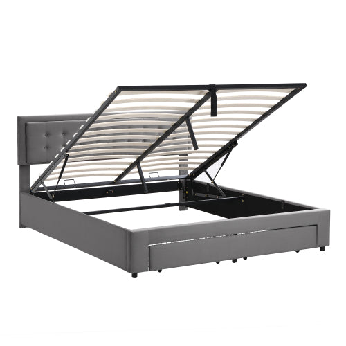 Upholstered Bed,Super King Size Bed-6ft180x200cm, Velvet Fabric, Double Bed, Large Storage Space,With Slats And Headboard,Without Mattress,Grey