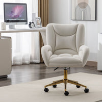 Full KD Velvet Fabric Material Adjustable Height Swivel Home Office Chair For Indoor Office With Gold Legs, Ivory