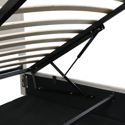 Upholstered Bed,Double Bed-4ft6 135x190cm ,with Hydraulic Lever, Functional Storage Bed, Rivet Decoration, Without Mattress, Linen, Light Grey