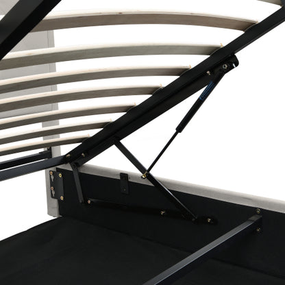 Upholstered Bed,Double Bed-4ft6 135x190cm ,with Hydraulic Lever, Functional Storage Bed, Rivet Decoration, Without Mattress, Linen, Light Grey