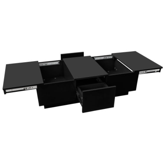 Coffee Table, Black High-Gloss Living Room Table With Push-Pull Storage Structure, Double-Sided Drawers