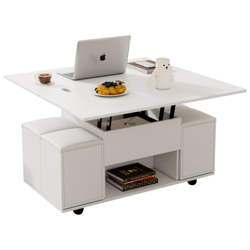 Lift Up Coffee Table, Coffee Table With Storage, Lift-Top Sofa End Tea Tables For Living Room Furniture , White