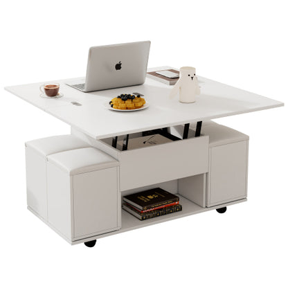 Lift Up Coffee Table, Coffee Table With Storage, Lift-Top Sofa End Tea Tables For Living Room Furniture , White