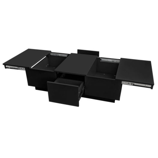 Coffee Table, Black High-Gloss Living Room Table With Push-Pull Storage Structure, Double-Sided Drawers