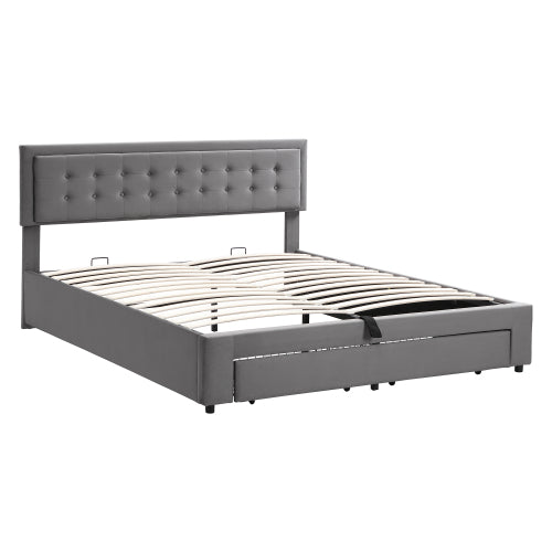 Upholstered Bed,Super King Size Bed-6ft180x200cm, Velvet Fabric, Double Bed, Large Storage Space,With Slats And Headboard,Without Mattress,Grey