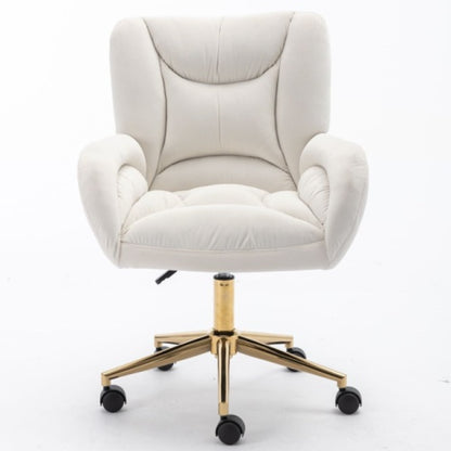 Full KD Velvet Fabric Material Adjustable Height Swivel Home Office Chair For Indoor Office With Gold Legs, Ivory