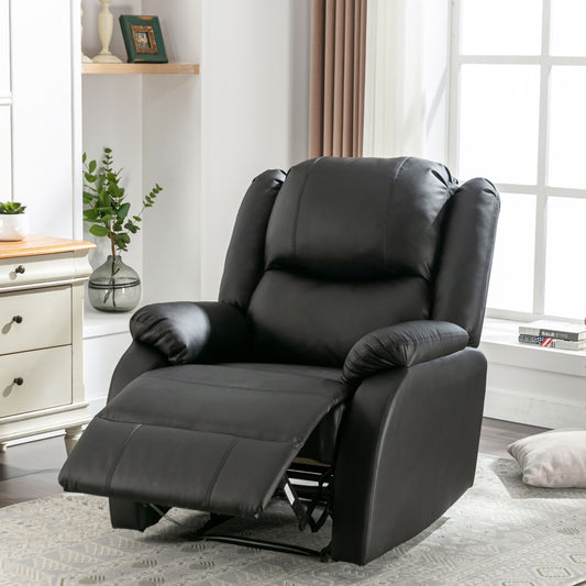 Recliner Chair For The Elderly, PU Leather Upholstered Chair With Side Pockets, Recliner Armchair Adjustable For Living Room Bedroom,Black