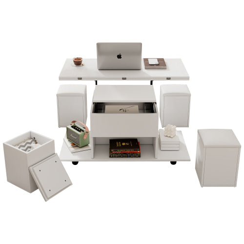 Lift Up Coffee Table, Coffee Table With Storage, Lift-Top Sofa End Tea Tables For Living Room Furniture , White