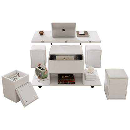 Lift Up Coffee Table, Coffee Table With Storage, Lift-Top Sofa End Tea Tables For Living Room Furniture , White