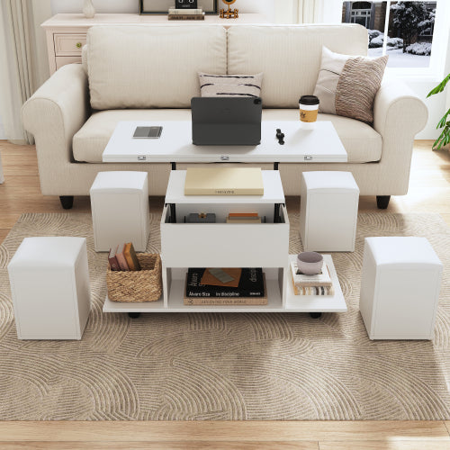 Lift Up Coffee Table, Coffee Table With Storage, Lift-Top Sofa End Tea Tables For Living Room Furniture , White