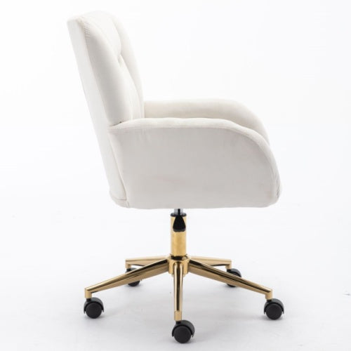 Full KD Velvet Fabric Material Adjustable Height Swivel Home Office Chair For Indoor Office With Gold Legs, Ivory