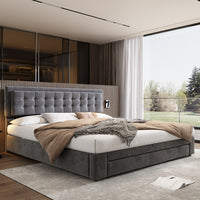 Upholstered Bed,Super King Size Bed-6ft180x200cm, Velvet Fabric, Double Bed, Large Storage Space,With Slats And Headboard,Without Mattress,Grey