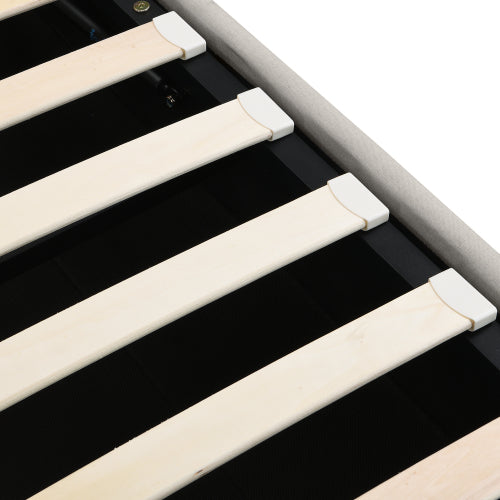 Upholstered Bed,Double Bed-4ft6 135x190cm ,with Hydraulic Lever, Functional Storage Bed, Rivet Decoration, Without Mattress, Linen, Light Grey