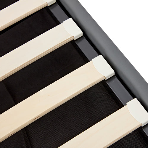 Upholstered Bed 150 X 200 Cm, King Size Bed-5ft,with USB Port Supports Wireless And Wired Charging, With LED Lighting And Storage Space, Without Mattress, PU Lychee Pattern, Grey