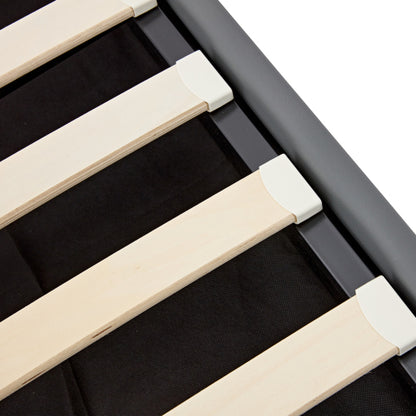 Upholstered Bed 150 X 200 Cm, King Size Bed-5ft,with USB Port Supports Wireless And Wired Charging, With LED Lighting And Storage Space, Without Mattress, PU Lychee Pattern, Grey