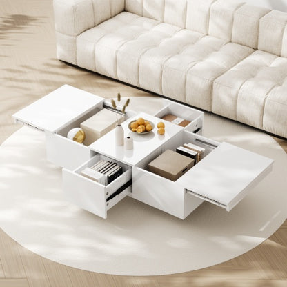 Coffee Table, Black High-Gloss Living Room Table With Push-Pull Storage Structure, Double-Sided Drawers